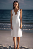 White V-Neck Sheath Satin Graduation Dress