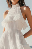 Halter Sleeveless Organza Ruffles Little White Dress