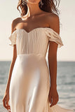 Off The Shoulder Sheath Satin Long White Dress