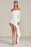 Off The Shoulder Sequins Ruffles Little White Dress with Long Sleeves