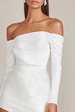 Off The Shoulder Sequins Ruffles Little White Dress with Long Sleeves