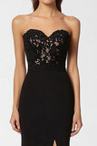 Mermaid Strapless Black Tie Dress With Slit