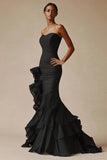 Strapless Mermaid Satin Black Tie Dress