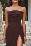 Mermaid Strapless Coffee Satin Formal Dress With Slit