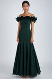 Mermaid Off The Shoulder Dark Green Ruffled Formal Dress