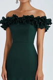 Mermaid Off The Shoulder Dark Green Ruffled Formal Dress