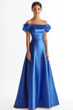 Off The Shoulder A Line Royal Blue Satin Formal Dress