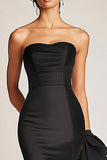 Strapless Mermaid Satin Black Tie Dress With Ruffles