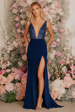 Sparkly Mermaid Blue Prom Dress With Slit