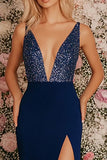 Sparkly Mermaid Blue Prom Dress With Slit