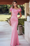 Mermaid Pink Satin Asymmetrical Prom Dress