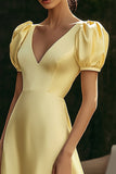 Yellow A Line Satin Simple Formal Dress