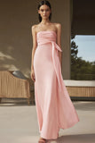 Strapless Pink Ruched Sheath Prom Dress