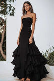 A Line Strapless Black Tie Dress With Ruffles