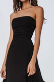 A Line Strapless Black Tie Dress With Ruffles