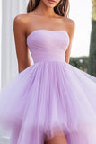 Lilac Strapless A Line Tulle Tiered Formal Dress