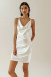 White Satin V Neck Graduation Dress