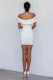 Off the Shoulder Bodycon White Graduation Dress with Bow