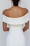 Off the Shoulder Bodycon White Graduation Dress with Bow