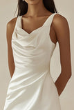 Satin White Bodycon Cowl Neck Graduation Dress