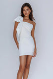 White One Shoulder Bow Bodycon Homecoming Dress