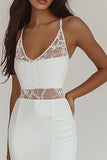 White Lace Mermaid Paty Dress with Slit