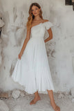 White One Shoulder Pleated A Line Chiffon Graduation Dress