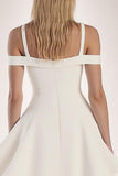 Off The Shoulder White A Line Ruffles Satin Mini Graduation Dress