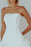 Strapless White A Line Satin Ruffles Short Graduation Dress