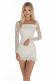 White Bodycon Lace Satin Graduation Dress with Long Sleeves