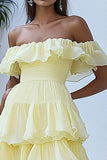 Off the Shoulder Daffodil Formal Dress with Ruffles