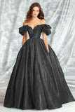 Black Glitter Fabric A Line Off the Shoulder Prom Dress