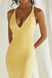 Daffodil Satin Mermaid Halter Long Prom Dress