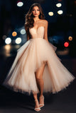 Champagne Strapless Tulle High-Low A Line Prom Dress