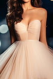 Champagne Strapless Tulle High-Low A Line Prom Dress