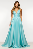 A Line Mint Long Prom Dress With Slit