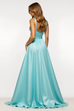 A Line Mint Long Prom Dress With Slit