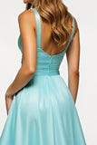 A Line Mint Long Prom Dress With Slit