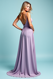 Lilac A Line Simple Prom Dress With Slit