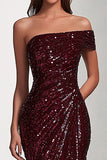 Sparkly Mermaid Burgundy One Shoulder Prom Dress