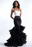 Mermaid Strapless Black Tie Dress With Ruffles