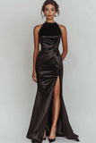 Mermaid Halter Satin Black Tie Dress