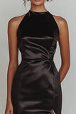 Mermaid Halter Satin Black Tie Dress