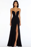 Strapless Satin Mermaid Black Tie Dress With Slit