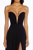 Strapless Satin Mermaid Black Tie Dress With Slit