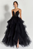 A Line Black Sequins Long Prom Dress