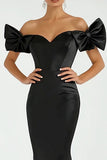 Off The Shoulder Satin Mermaid Black Tie Dress