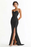 Strapless Champagne Mermaid Formal Dress With Slit