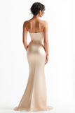 Strapless Champagne Mermaid Formal Dress With Slit