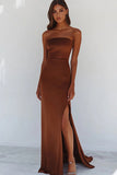Mermaid Strapless Terracotta Formal Dress With Slit